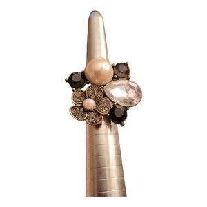 Faux Pearl with Multi Colored Rhinestones   Ring Size 5 1/2